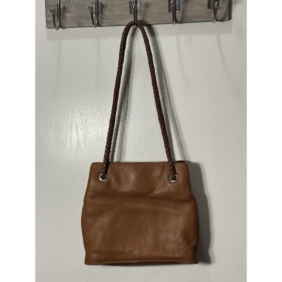 Fossil Vintage Brown Pebbled Leather Shoulder Bag Purse Braided Straps Key - Picture 3 of 13